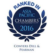 Conyers Dill & Pearman has a top tier ranking in Chambers’ Asia-Pacific 2016